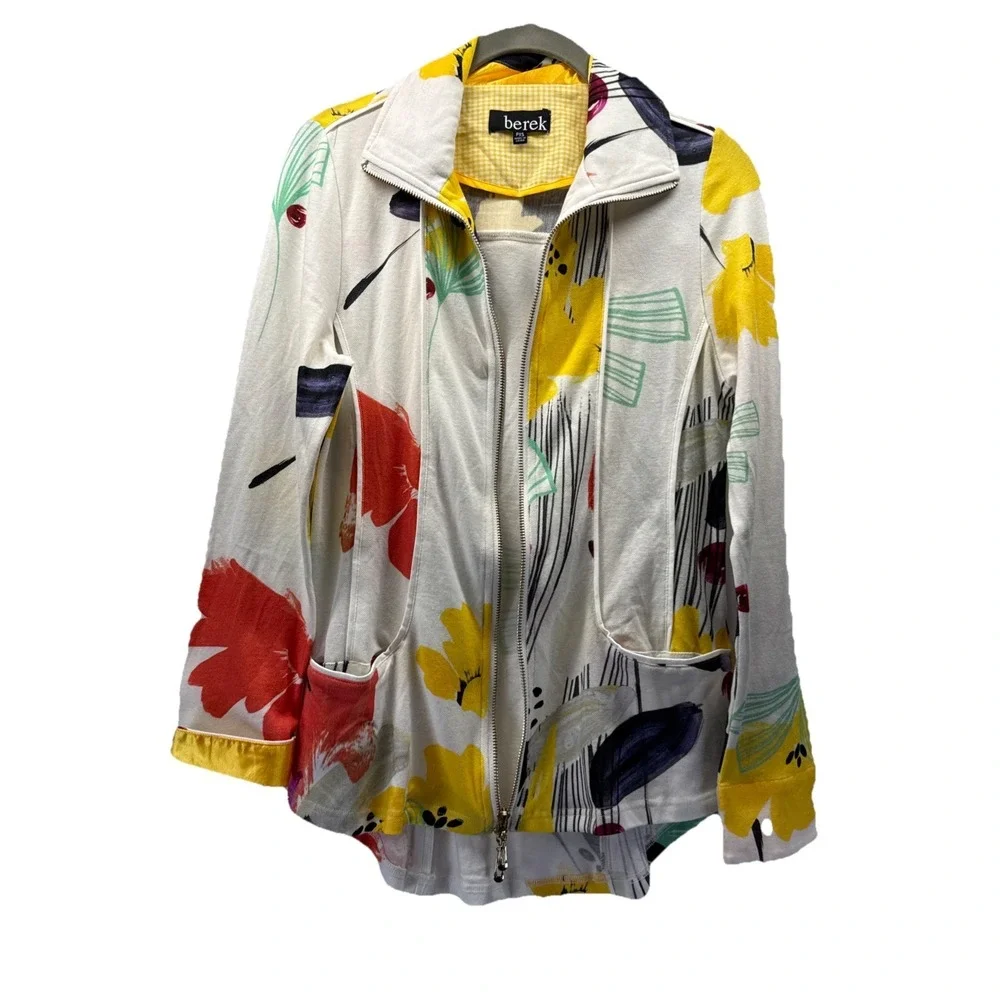 Berek Women's Ray of Sunshine Jacket Sz PXS Abstract Floral Long Sleeve‎ Pockets